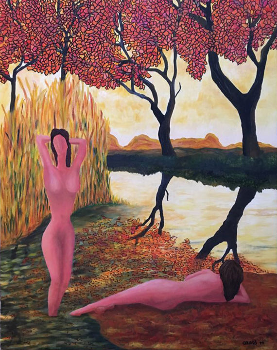 Painting titled "Bathers in pink." by Mauricio Galarza Madrid, Original Artwork, Oil