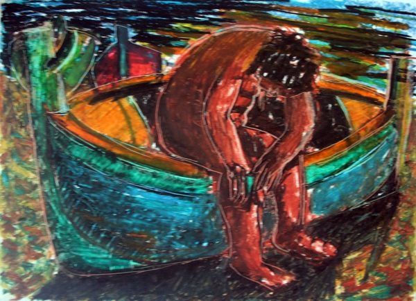 Pittura intitolato "Pescatore stanco" da Maurizio Aprea, Opera d'arte originale, Pastello