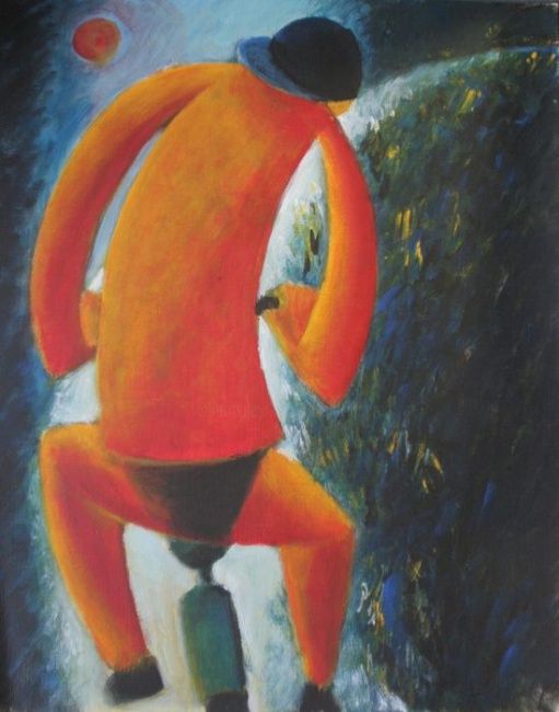 Painting titled "Ciclista rosso" by Maurizio Aprea, Original Artwork, Acrylic