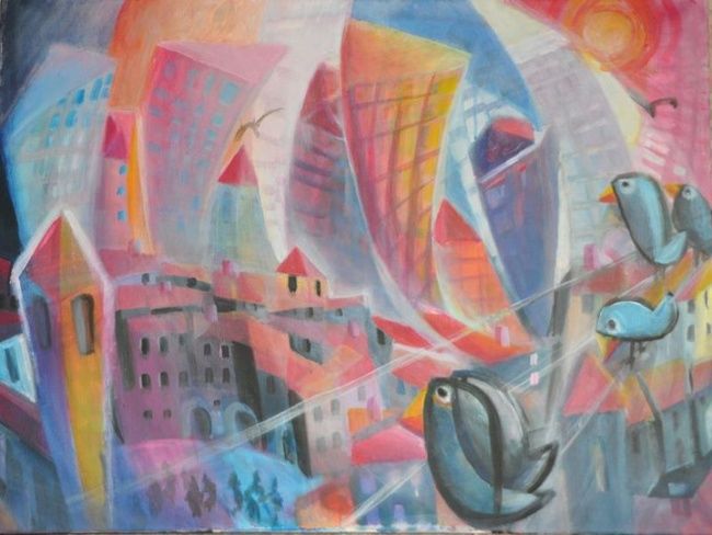 Painting titled "tensione urbana" by Maurizio Aprea, Original Artwork, Acrylic