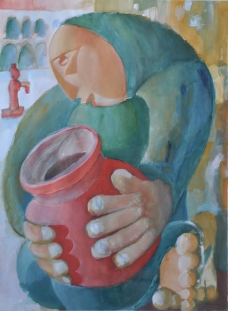 Painting titled "Donna con Vaso" by Maurizio Aprea, Original Artwork