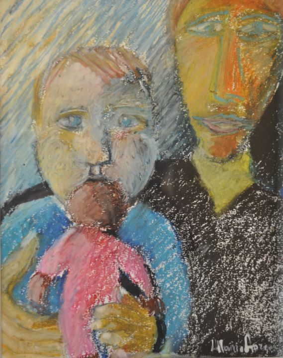 Peinture intitulée "madre-figlia-bambol…" par Maurizio Aprea, Œuvre d'art originale, Pastel