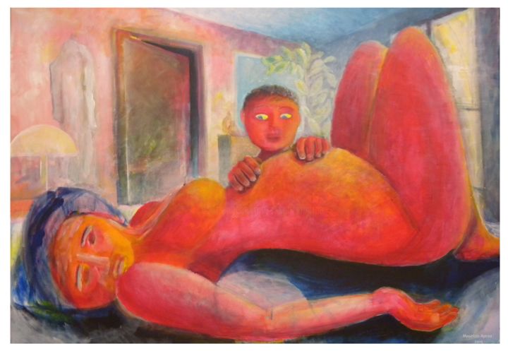 Pittura intitolato "paesaggio materno" da Maurizio Aprea, Opera d'arte originale, Acrilico Montato su Telaio per barella in…