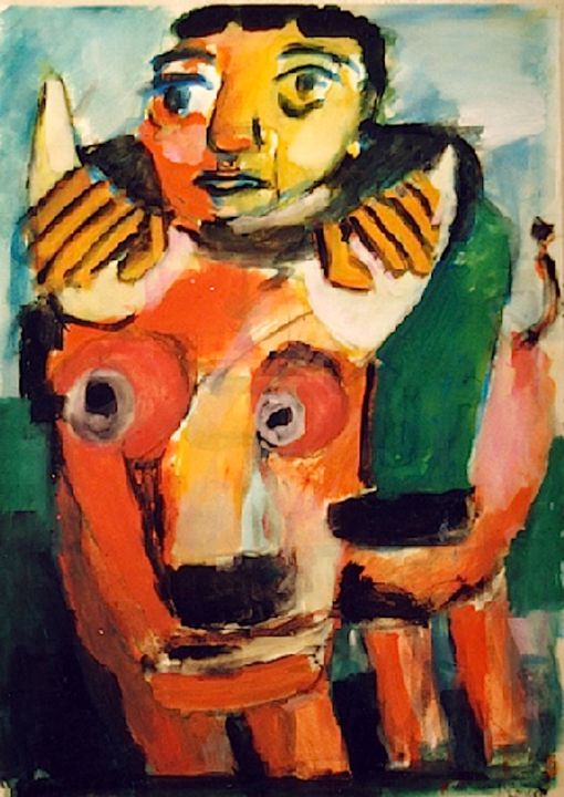 Painting titled "uomo e toro" by Maurizio Aprea, Original Art,