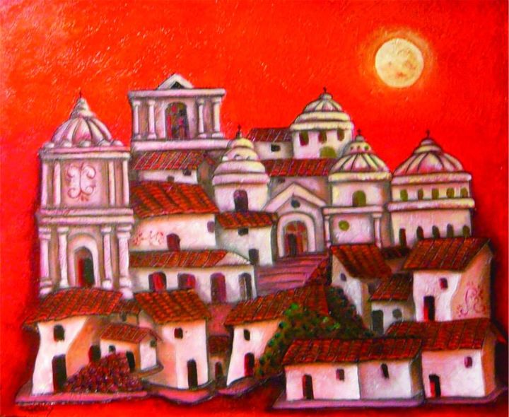 Pintura intitulada "Quito en rojo" por Carrión, Obras de arte originais, Acrílico