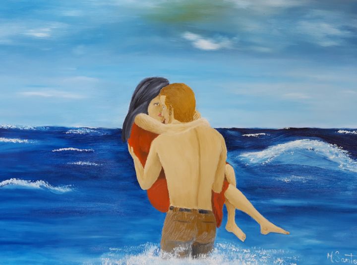Pintura titulada "Enamorados" por Mauro Santos, Obra de arte original, Oleo