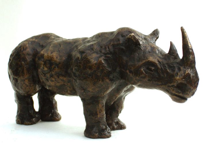 Sculpture titled "Rhinocéros" by Mauvisseau-Bordin, Original Artwork, Bronze