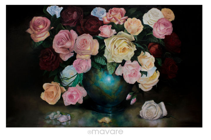 Pintura titulada "BODEGÓN DE ROSAS" por Rene Martinez Valadez, Obra de arte original, Oleo