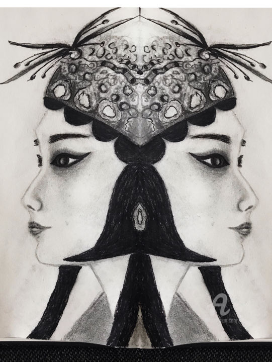 Dibujo titulada "Peking Opera" por Mavis Akimoto, Obra de arte original, Lápiz