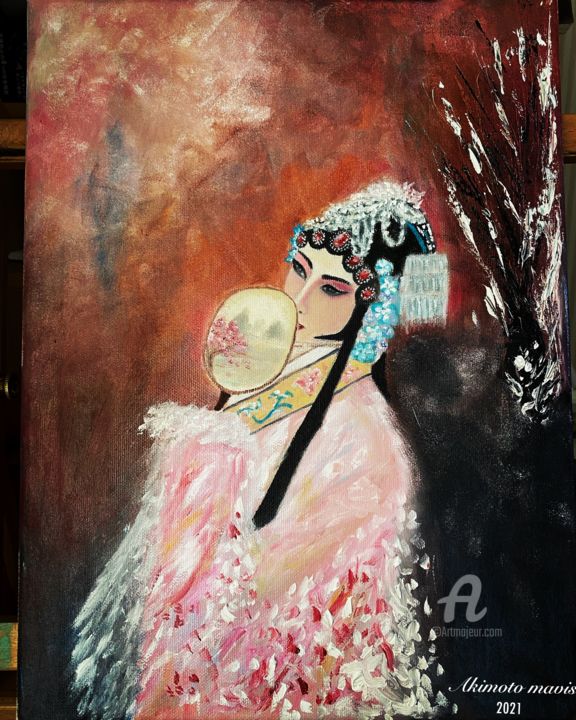 Painting titled "beijing peking opera" by Mavis Akimoto, Original Artwork, Oil