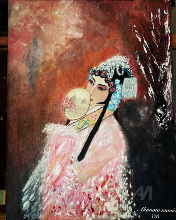 Painting titled "beijing peking opera" by Mavis Akimoto, Original Artwork, Oil