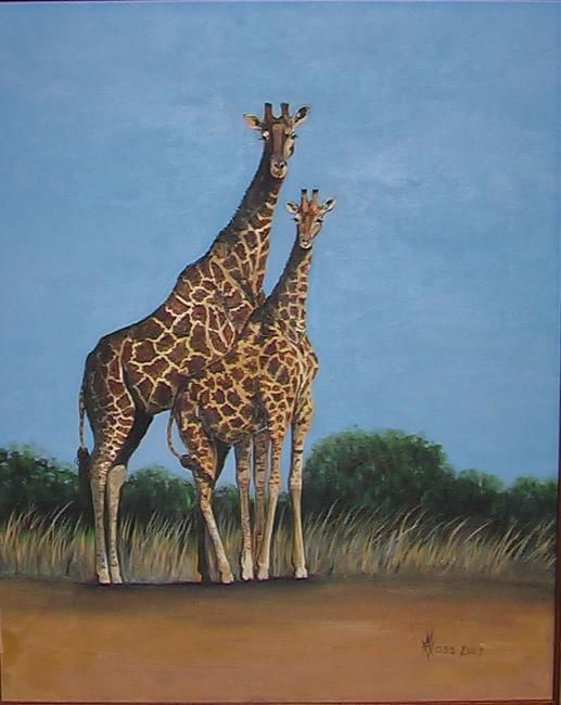 Painting titled "Em's Giraffe's" by Margaret Voss, Original Artwork