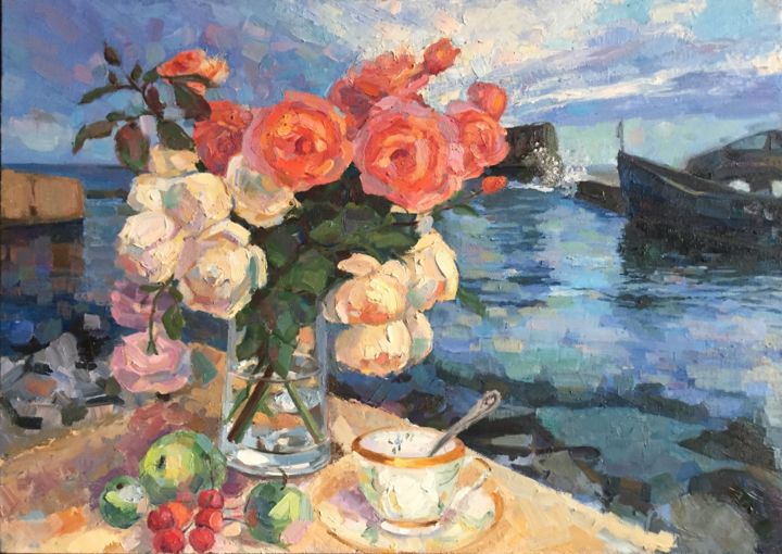 Painting titled "Etude on the sea sh…" by Maria Matvienko, Original Art, Oil