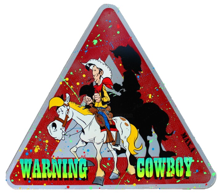 Peinture intitulée "warning cowboy" par Max Andriot, Œuvre d'art originale, Bombe aérosol