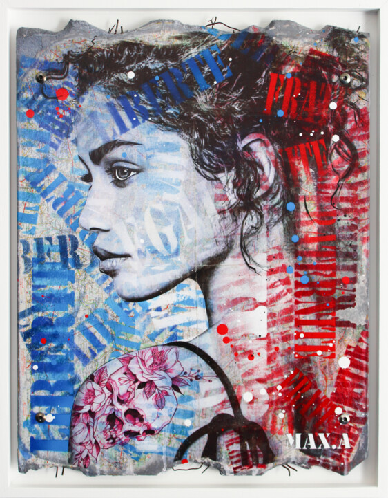 Painting titled "Marianne fragment #2" by Max Andriot, Original Artwork, Acrylic Mounted on Wood Stretcher frame