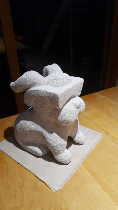 Sculpture intitulée "Bouledogue à lunett…" par Max Bernard, Œuvre d'art originale, Béton cellulaire