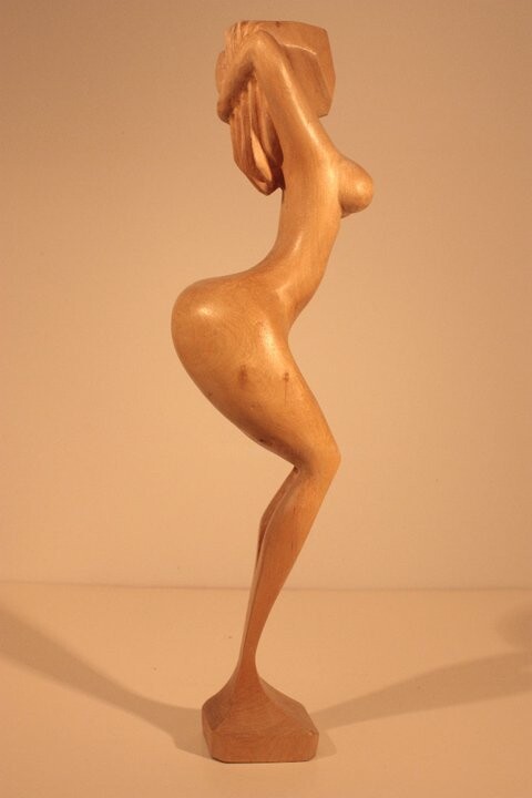 Sculpture titled "Poseuse" by Max Bernard, Original Artwork, Wood