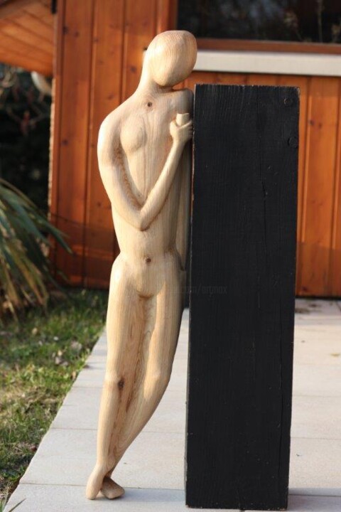 Sculptuur getiteld "Le p'tit verre" door Max Bernard, Origineel Kunstwerk, Hout