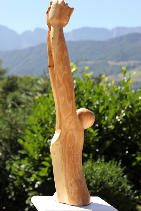 Sculpture titled "Prière ?" by Max Bernard, Original Artwork, Wood