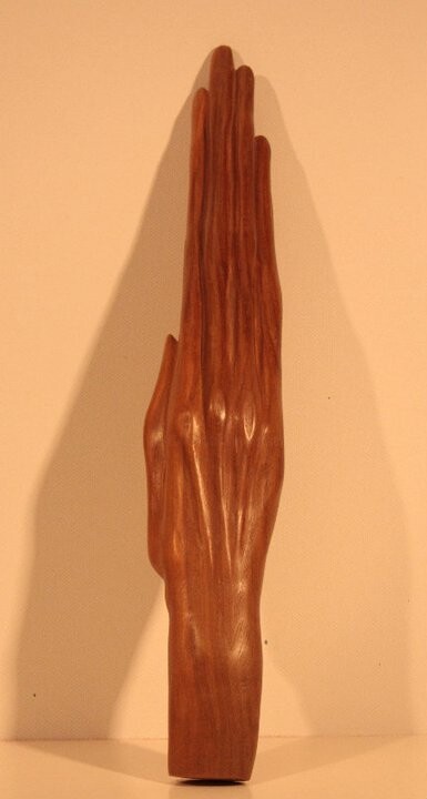 Sculpture titled "Main tendue" by Max Bernard, Original Artwork, Wood