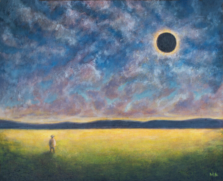 Painting titled "Eclipse" by Max Olkhovsky, Original Artwork, Oil Mounted on Wood Stretcher frame