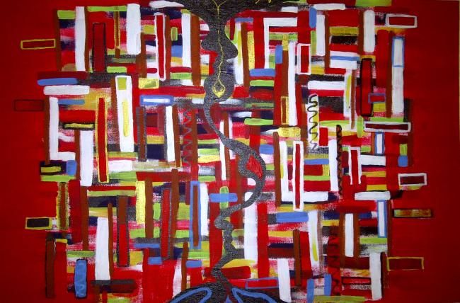 Painting titled "Red Inspiration 2" by Max Steppenwolf, Original Artwork, Oil
