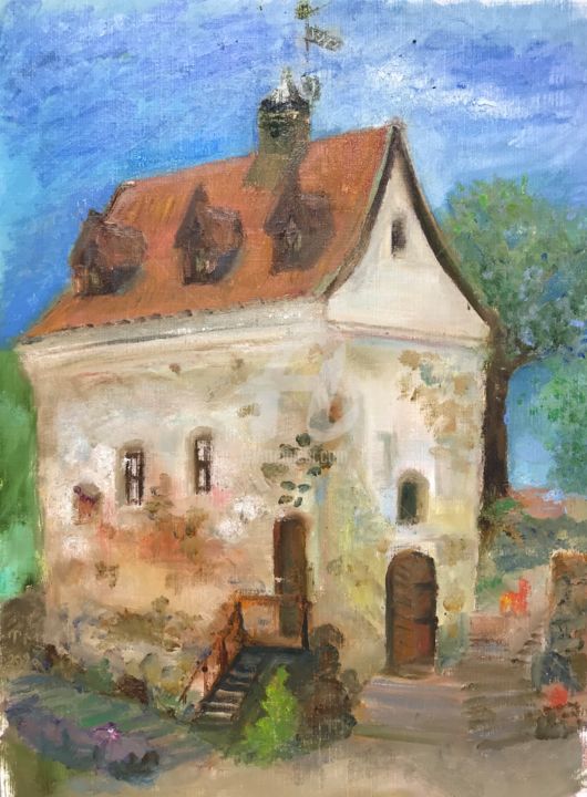 Painting titled "Medieval house" by Max Trubachev (Art_TM_V), Original Artwork, Oil