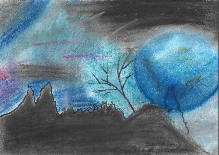 Drawing titled "Lune" by Maxent Krier, Original Artwork, Pastel