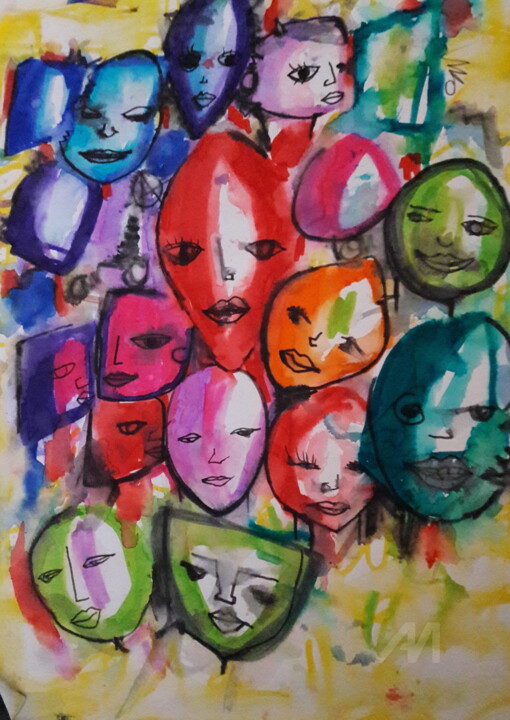 Peinture intitulée "tribu deux" par Thomas Fremolle, Œuvre d'art originale, Aquarelle