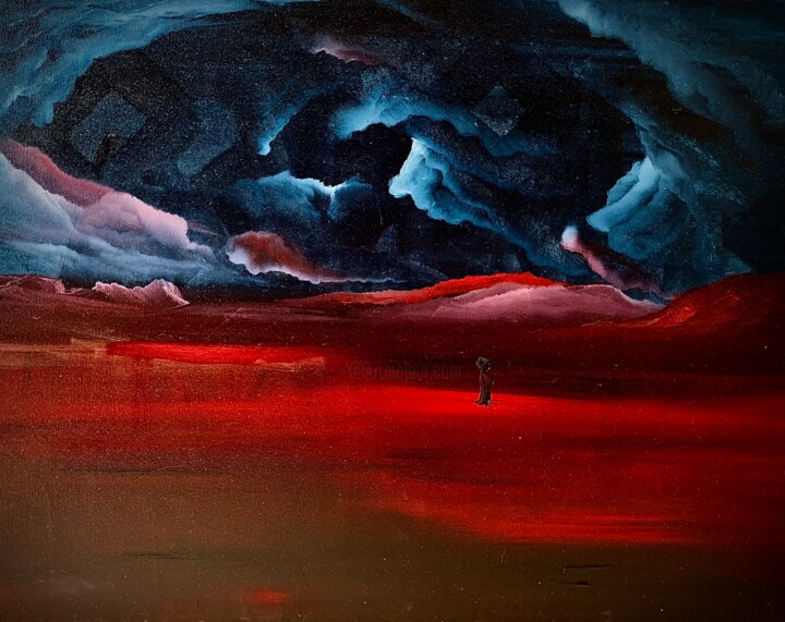 Painting titled "Calmement" by Maxime Caldironi, Original Artwork, Oil Mounted on Wood Stretcher frame