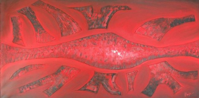 Peinture intitulée "rouge7_70x140.jpg" par Maxime Haja, Œuvre d'art originale