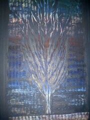Painting titled "tree in blue" by Maximus, Original Artwork, Oil