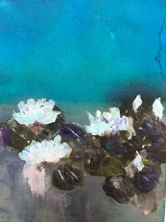 Painting titled "Waterlilies 10" by Maxine Martin, Original Artwork, Acrylic