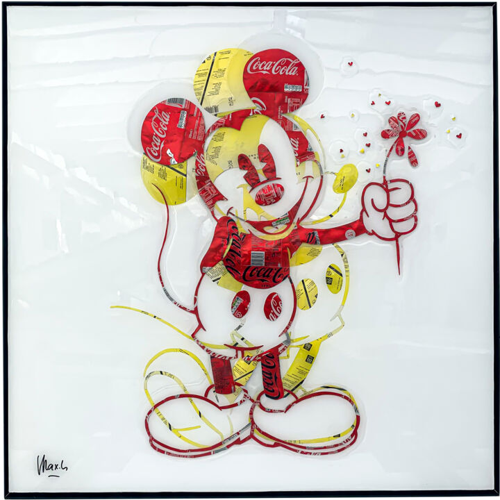 Colagens intitulada "Mickey Double" por Maxl, Obras de arte originais, Colagens Montado em Alumínio