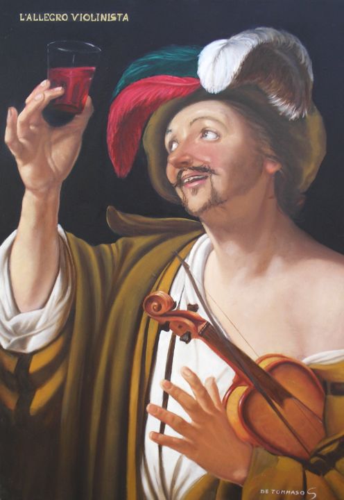 Pintura intitulada "L'allegro violinista" por Salvatore De Tommaso, Obras de arte originais, Óleo