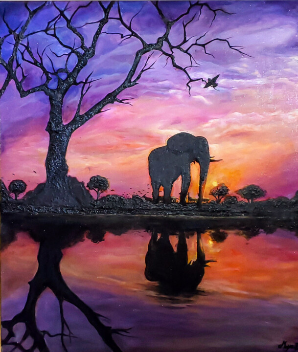 Malerei mit dem Titel "Savannah sunrise" von Maya Bt, Original-Kunstwerk, Acryl Auf Keilrahmen aus Holz montiert