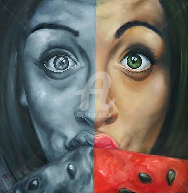 Painting titled "Watermelon" by Maya Petrova Art, Original Art, Oil