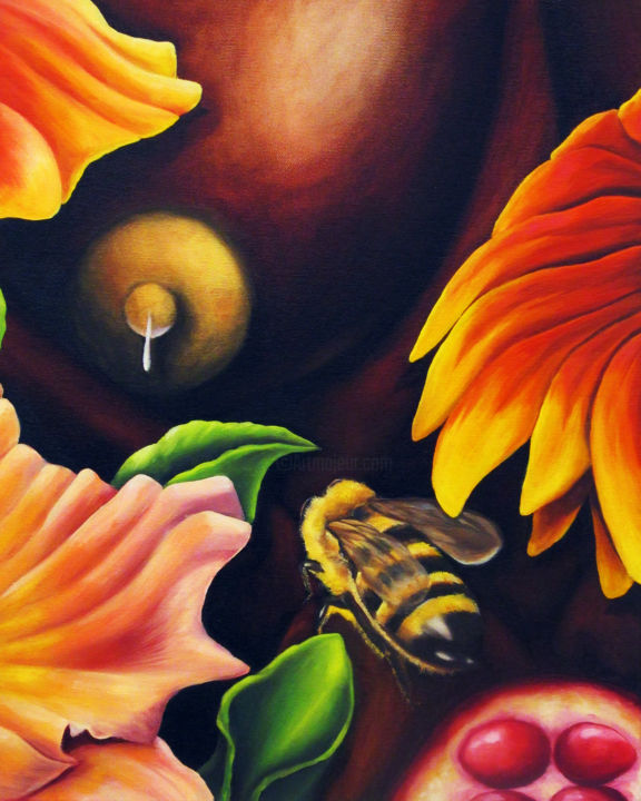 Schilderij getiteld "Into the Queen Bee" door Maya Just Maya, Origineel Kunstwerk, Olie