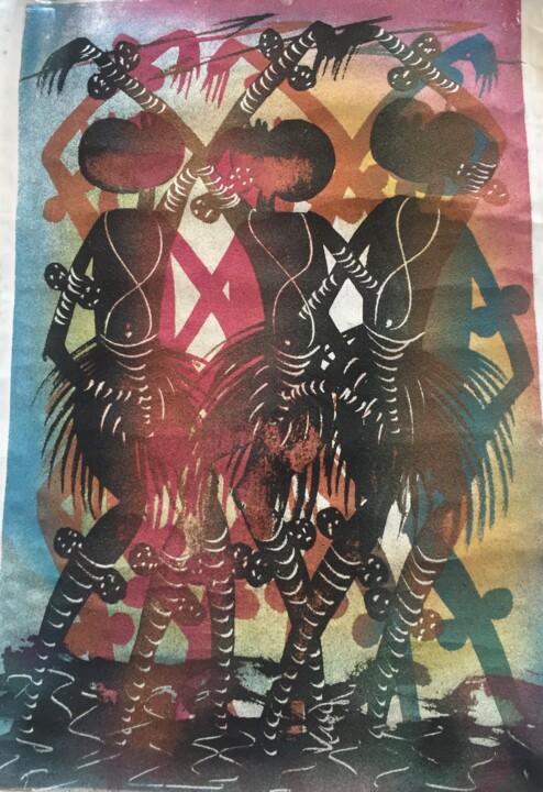 Peinture intitulée "Danse Traditionnelle" par Mayala, Œuvre d'art originale, Autre