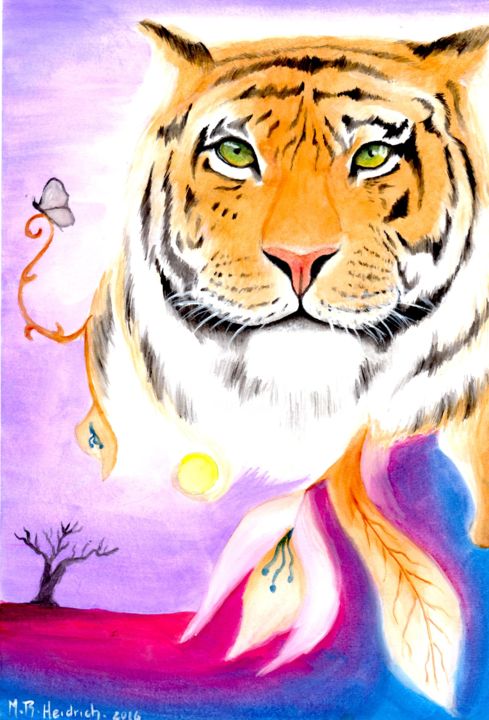 Pintura intitulada "The Tiger and the B…" por Mayara Heidrich, Obras de arte originais, Aquarela