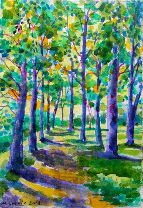 Painting titled "A walk in the park…" by Maja Grecic, Original Artwork, Watercolor