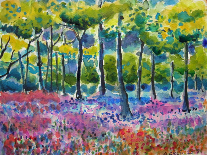 Painting titled "Mystical forest" by Maja Grecic, Original Artwork, Watercolor