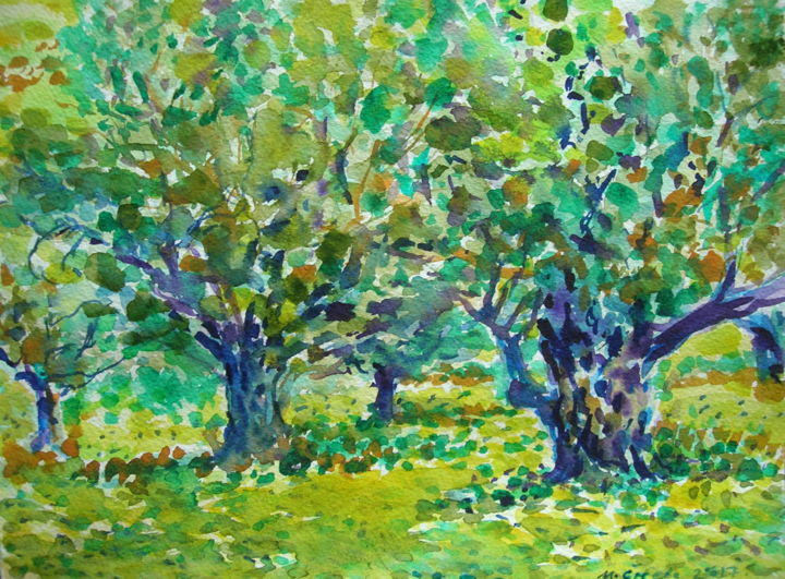 Painting titled "Olive trees 2" by Maja Grecic, Original Artwork, Watercolor