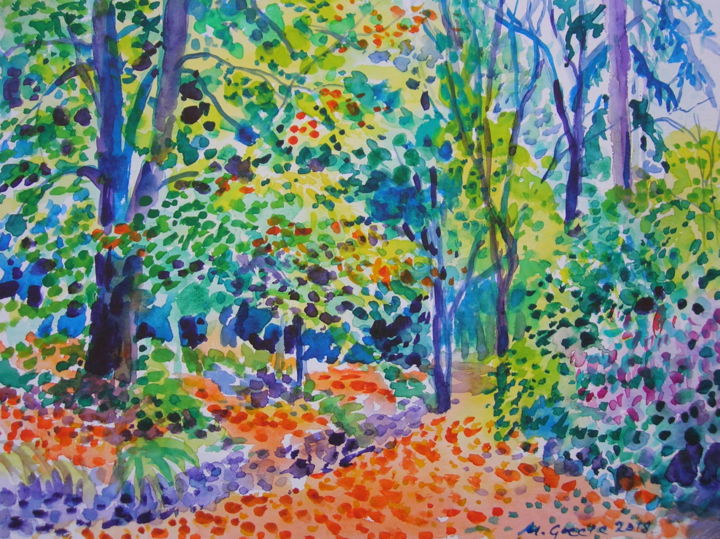 Painting titled "Whispering woods" by Maja Grecic, Original Artwork, Watercolor