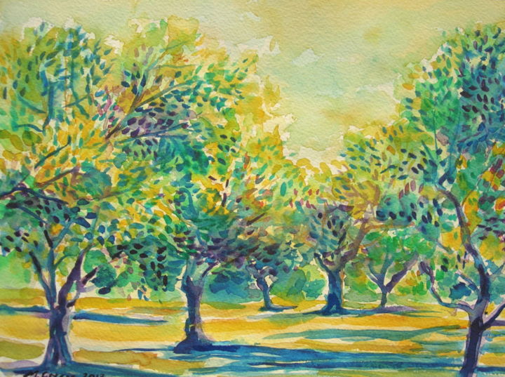 Painting titled "Breeze in olive orc…" by Maja Grecic, Original Artwork, Watercolor