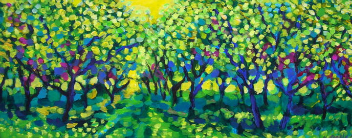 Painting titled "Orchard in lemon ye…" by Maja Grecic, Original Artwork, Acrylic