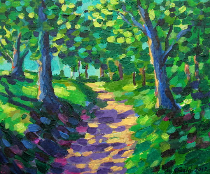 Painting titled "Walking up the path…" by Maja Grecic, Original Artwork, Acrylic