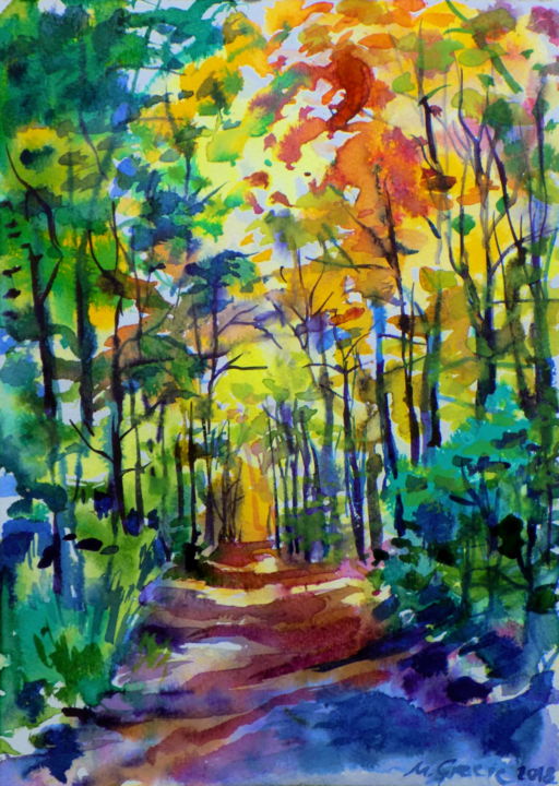 Painting titled "A walk in the park V" by Maja Grecic, Original Artwork, Watercolor