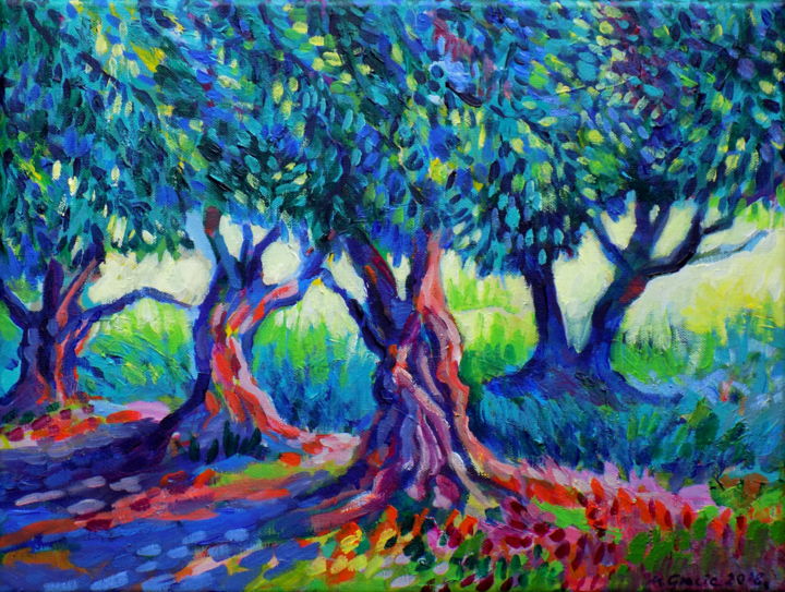 Painting titled "Old olive orchard X…" by Maja Grecic, Original Artwork, Acrylic