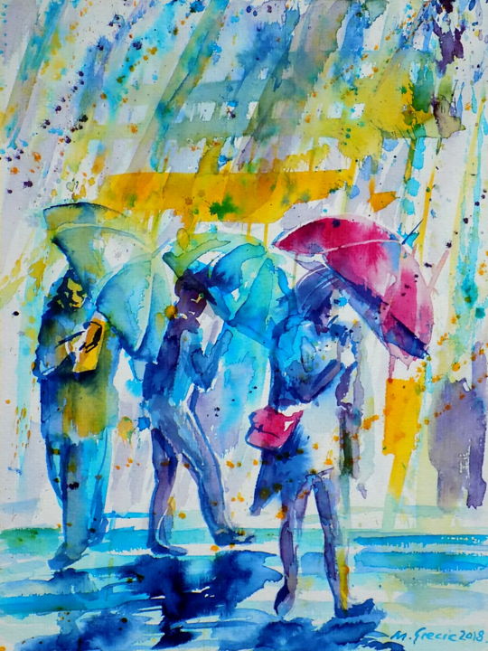 Peinture intitulée "Rain and wind" par Maja Grecic, Œuvre d'art originale, Aquarelle